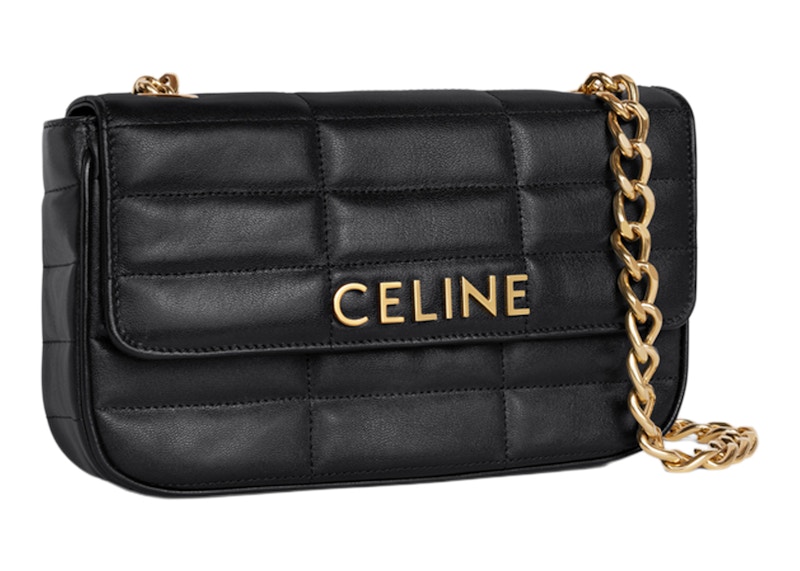 Order Bolso de Hombro Celine Matelasse Acolchado Negro con Cadena