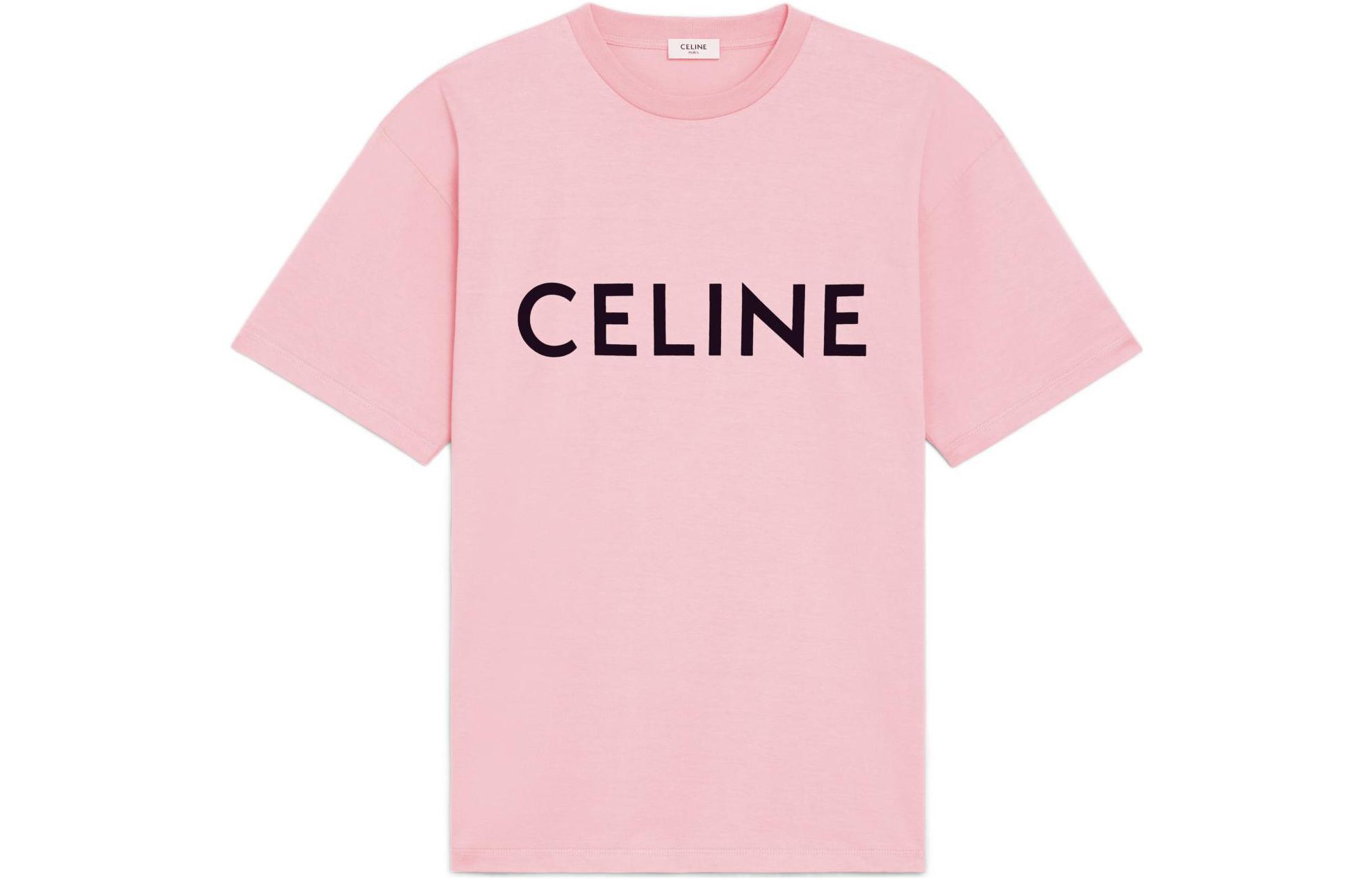 CELINE Men BOY DOLL FW22 Pink Logo Print Oversized Casual T-Shirt. 2X681671Q-25PX