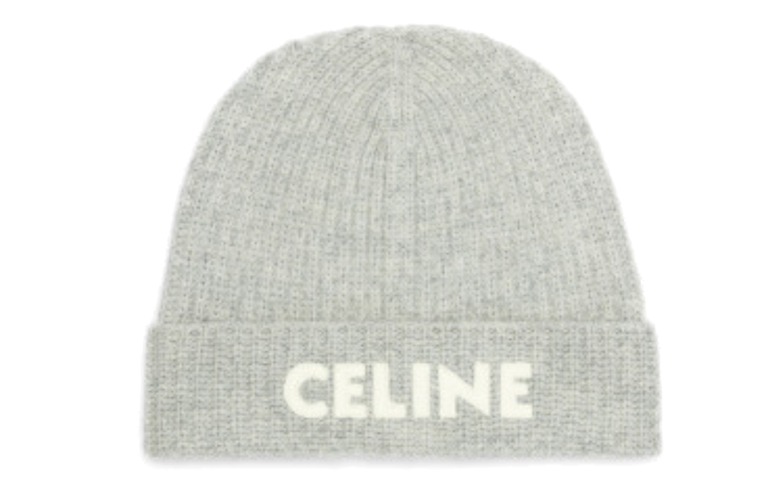 Order Gorro de lana gris claro acanalado para hombre CELINE con detalles de aplicaciones. 2AE2I423P-08GC