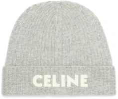 Shop CELINE 男士淺灰羅紋羊毛毛帽附貼飾細節。 2AE2I423P-08GC