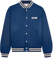 CELINE Men’s Navy Blue SS24 Logo Print Loose-Fit Varsity Jacket. 2W22C227R-07MR CELINE Men’s Navy Blue SS24 Logo Print Loose-Fit Varsity Jacket. 2W22C227R-07MR