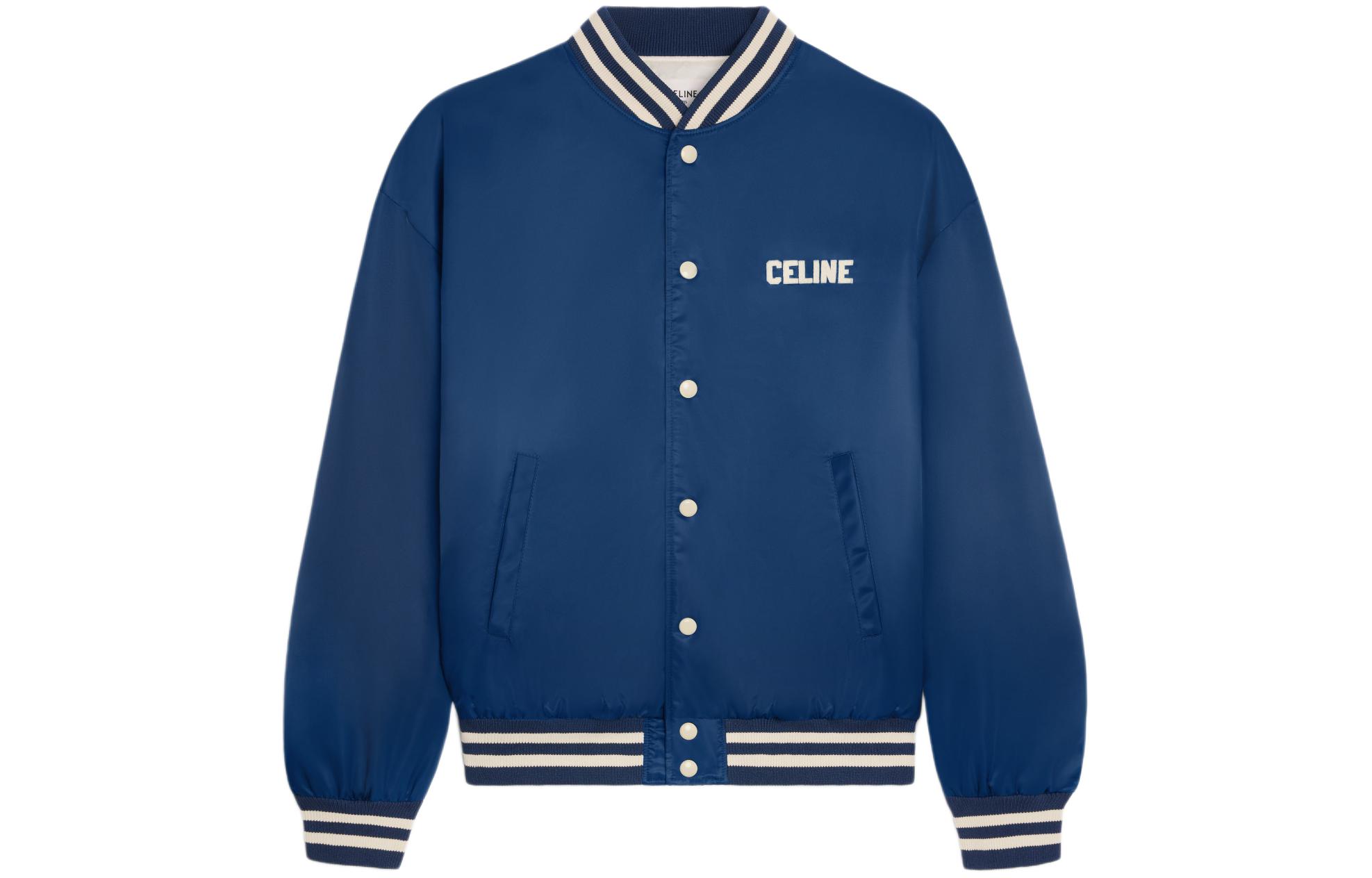 CELINE Men’s Navy Blue SS24 Logo Print Loose-Fit Varsity Jacket. 2W22C227R-07MR 圖 2