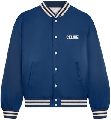 CELINE Men’s Navy Blue SS24 Logo Print Loose-Fit Varsity Jacket. 2W22C227R-07MR Order CELINE Men’s Navy Blue SS24 Logo Print Loose-Fit Varsity Jacket. 2W22C227R-07MR