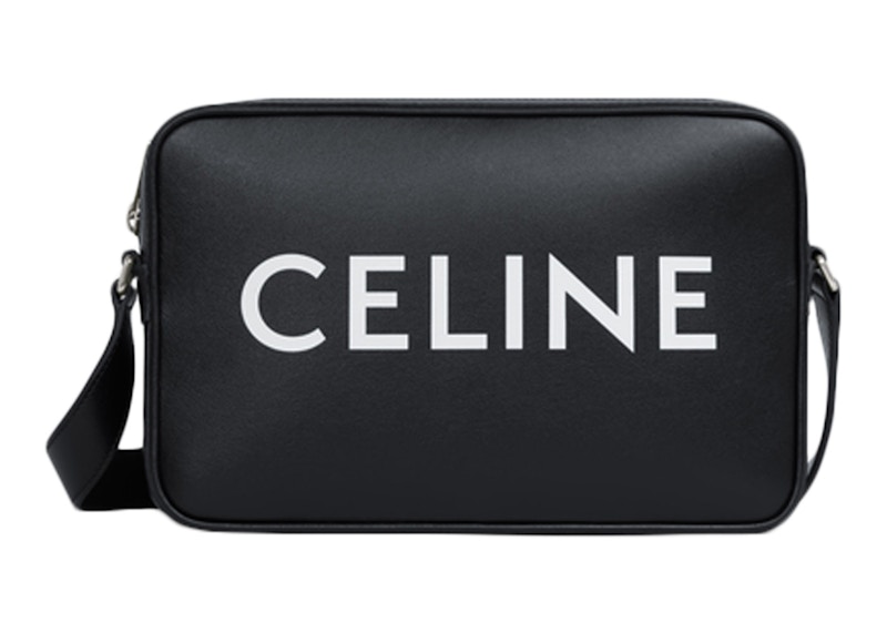 Celine Messenger Bag In Smooth Calfskin With Celine Print Medium Black/White