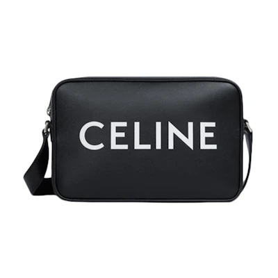 Celine Messenger Bag In Smooth Calfskin With Celine Print Medium Black/White