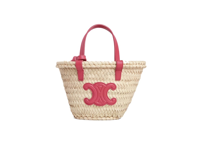 Celine Mini Triomphe Basket Bag in Palm Leaves and Calfskin Lipstick