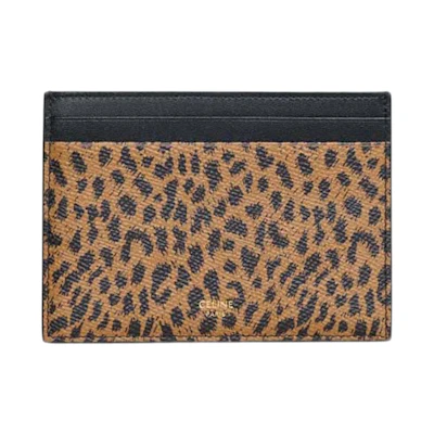 Celine Multifunction Card Holder in Grained Calfskin with Leopard Print Brown/Black