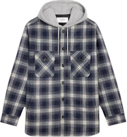 Celine Navy Blue Plaid Hoodie Jacket with Letter Logo and Button Closure 2W65B912X-07MR Celine Navy Blue Plaid Hoodie Jacket with Letter Logo and Button Closure 2W65B912X-07MR