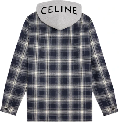 Celine 深藍色格紋連帽外套搭配字母標誌與按扣設計 2W65B912X-07MR Lookbook Celine 深藍色格紋連帽外套搭配字母標誌與按扣設計 2W65B912X-07MR