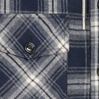 Celine 深藍色格紋連帽外套搭配字母標誌與按扣設計 2W65B912X-07MR Sizing Celine 深藍色格紋連帽外套搭配字母標誌與按扣設計 2W65B912X-07MR