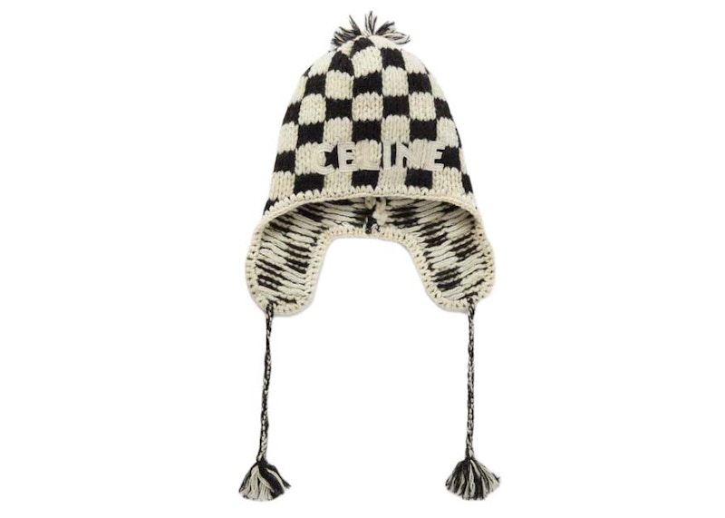 Celine Peruvian Beanie In Checked Alpaca Wool Black/Off White