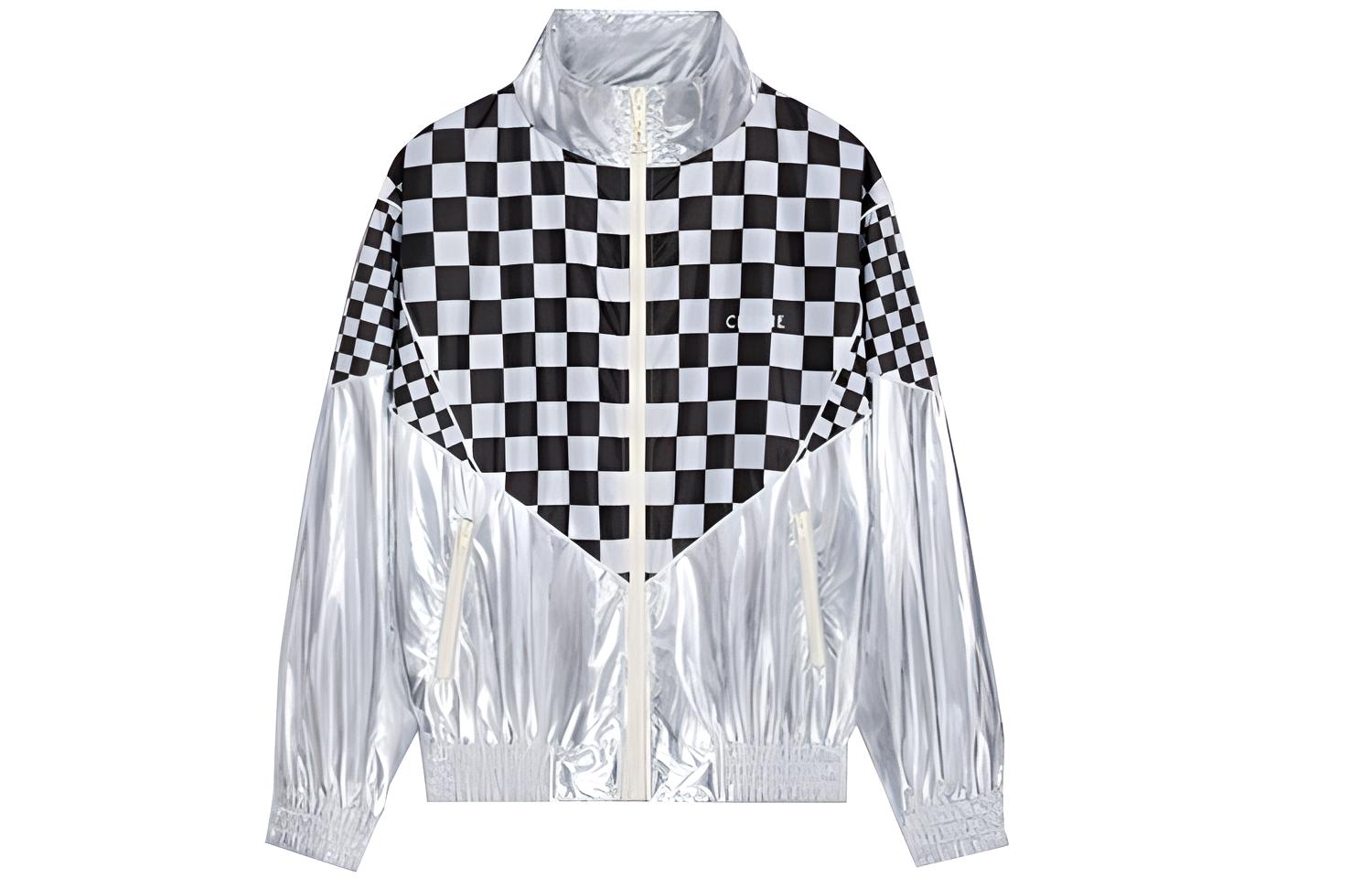 Celine Plaid Print Loose Fit Zip-Up Jacket Silver - Long Sleeve Outerwear 2W420819L-36AG