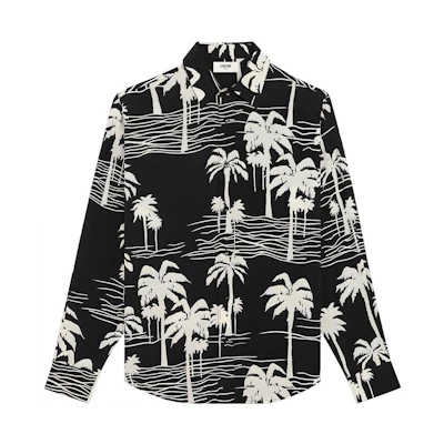Celine Printed Viscose Classic Long-Sleeve Shirt Black 2C028466M-38OW