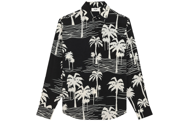 Order Celine Printed Viscose Classic Long-Sleeve Shirt Black 2C028466M-38OW