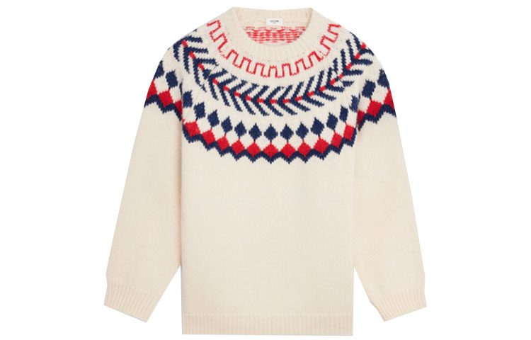 CELINE Pure Pattern Shetland Wool Crewneck Sweater - Cream Color. 2A38Q107O-01CE