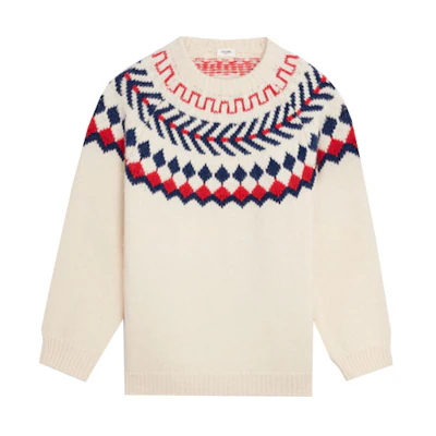 CELINE Pure Pattern Shetland Wool Crewneck Sweater - Cream Color. 2A38Q107O-01CE