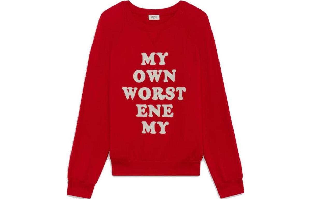 Celine Red Crewneck Sweatshirt with Logo Letter Pattern Long Sleeves 2Y138824I-27RW