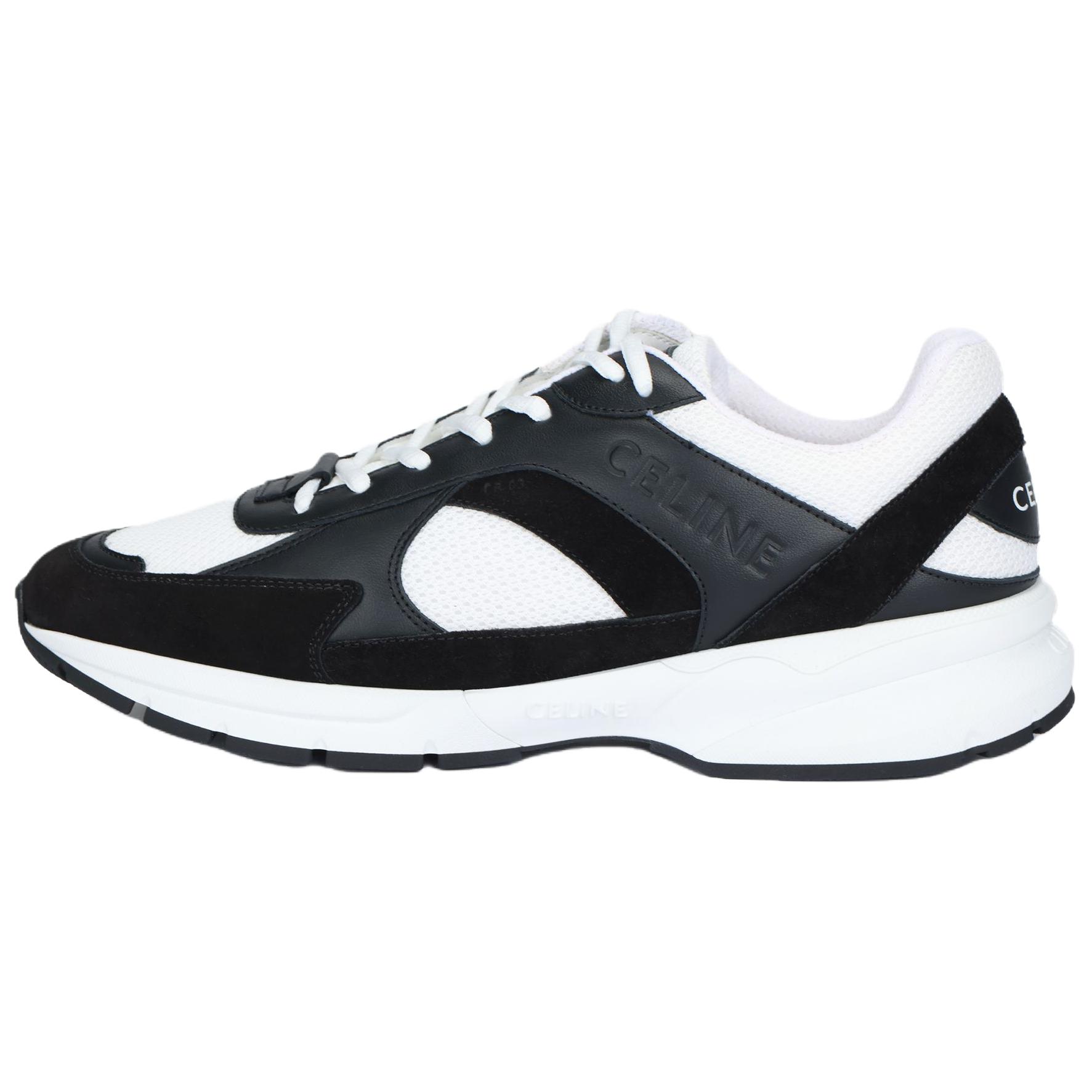 CELINE Runner CR-03 Suede Lace-Up Low-Top Casual Shoes Men’s Black White 361494644C.38AB