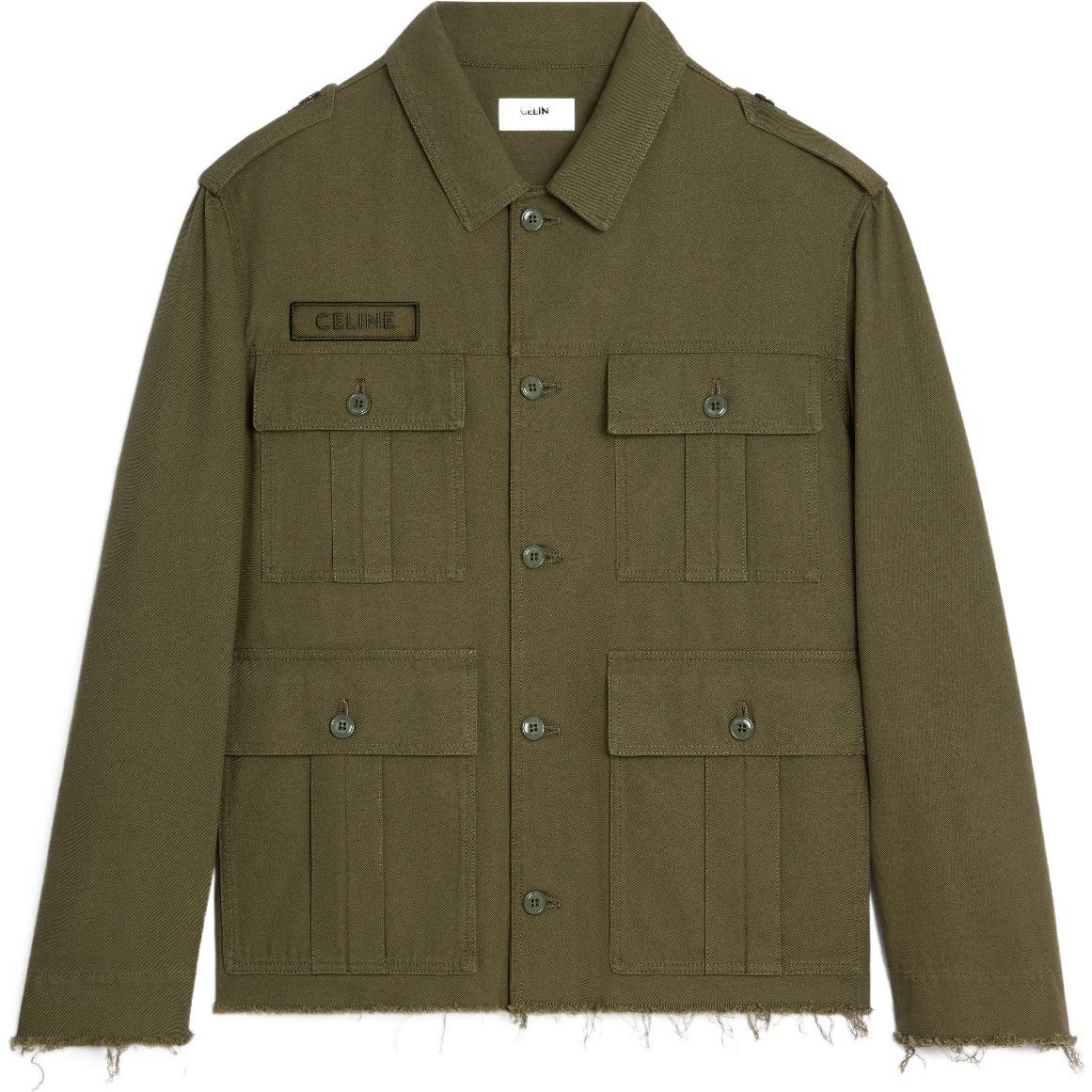 Celine Saharienne Cotton Jacket - Olive Green Casual Long-Sleeve Coat 2W44B177R-02KK