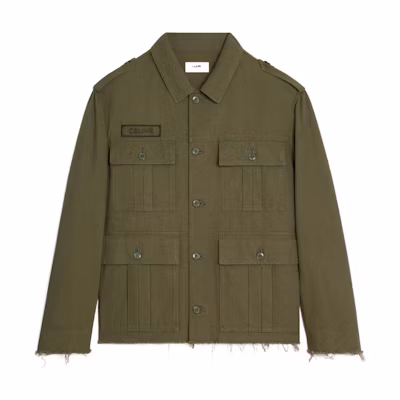 Celine Saharienne Cotton Jacket - Olive Green Casual Long-Sleeve Coat 2W44B177R-02KK