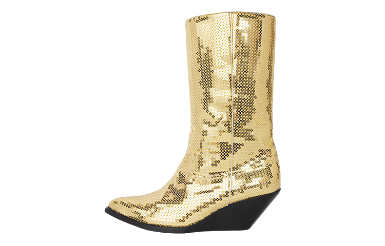 CELINE Sequin Calfskin Ankle Boots 'Gold'