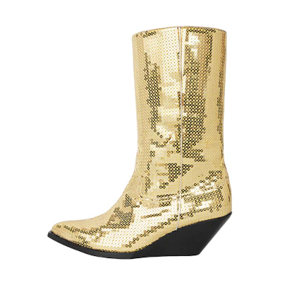 CELINE Sequin Calfskin Ankle Boots 'Gold'