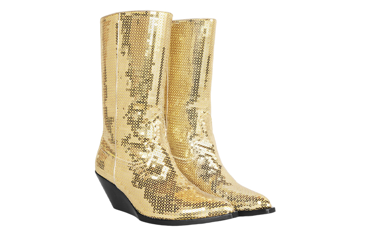 CELINE Sequin Calfskin Ankle Boots 'Gold' 圖 2