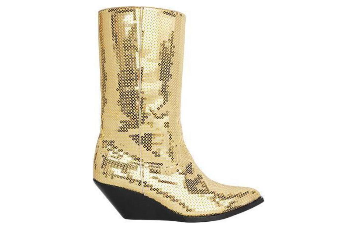 CELINE Sequin Calfskin Ankle Boots 'Gold' 圖 3