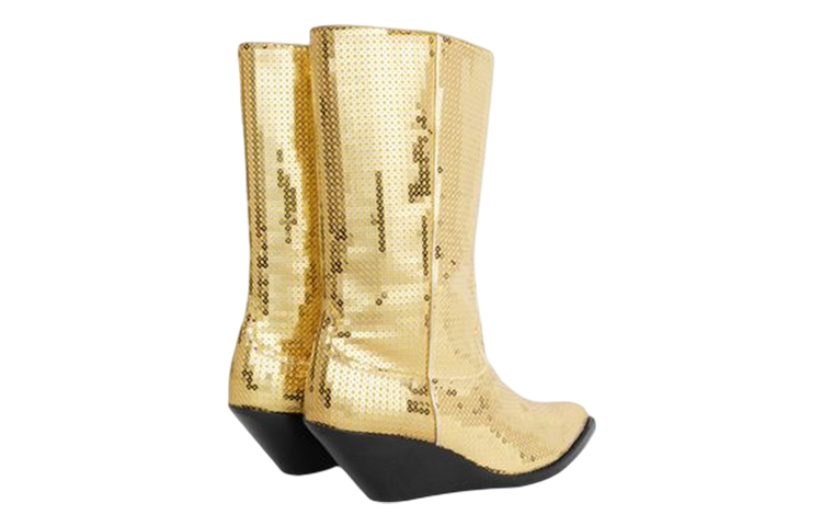 CELINE Sequin Calfskin Ankle Boots 'Gold' 圖 4