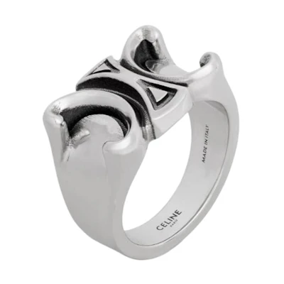 CELINE Silver Brass Ring for Men - Minimalist Solid Design. 461DR6BRA36SI