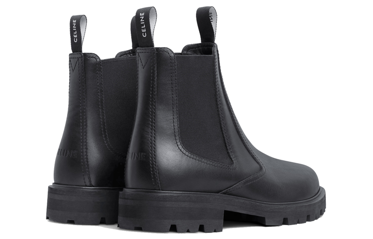 Shop CELINE 柔軟牛皮革短靴 黑色