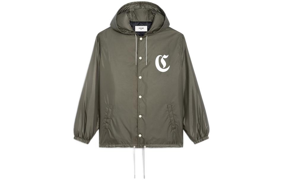 Celine Solid Color Logo Print Hoodie Jacket Men’s Khaki Green 2W694495M-02KK
