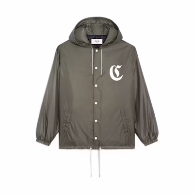 Celine Solid Color Logo Print Hoodie Jacket Men’s Khaki Green 2W694495M-02KK