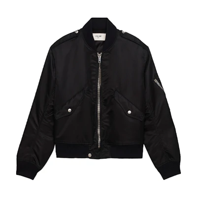 Celine Solid Color Zip-Up Bomber Jacket in Black 2W011396E-38NO