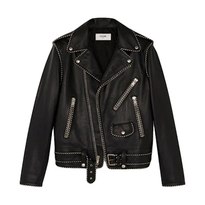 Celine SS21 Black Calfskin Trim Versatile Biker Jacket for Men 2E349599E-38NO
