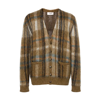 CELINE SS21 Green Plaid Mohair Cardigan Sweater Jacket 2A32J204L-30GN