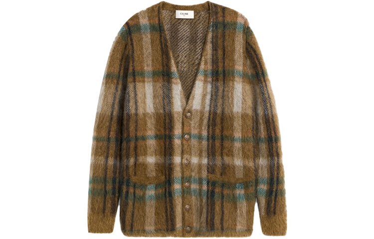 Order CELINE SS21 グリーン チェック モヘア カーディガン セーター ジャケット 2A32J204L-30GN