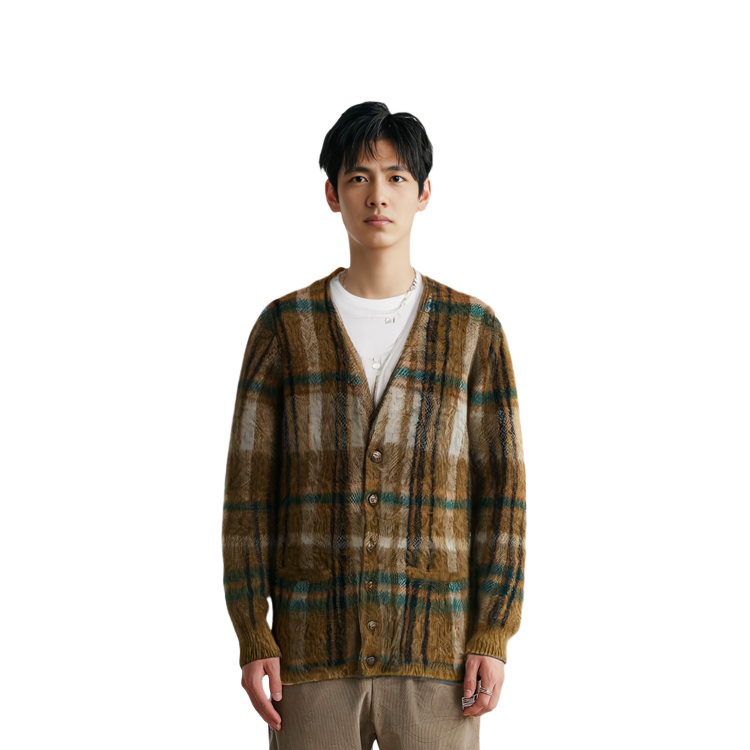 Purchase CELINE SS21 グリーン チェック モヘア カーディガン セーター ジャケット 2A32J204L-30GN