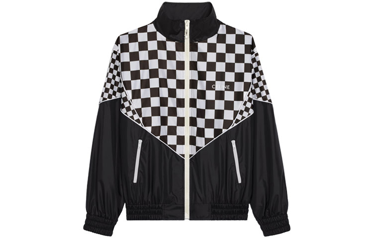 Celine SS21 Logo Pattern Check Patchwork Loose Jacket Men Black 2W420495M-38NO