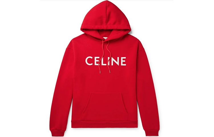 Celine SS21 Red Hoodie with White Logo Print Unisex Front Design 2Y321052H-27RW