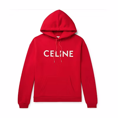 Celine SS21 Red Hoodie with White Logo Print Unisex Front Design 2Y321052H-27RW