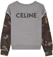 Celine SS21 Studded Logo Camouflage Sleeve Cotton Sweatshirt Grey Menswear 2Y340052H-09GK Celine SS21 Studded Logo Camouflage Sleeve Cotton Sweatshirt Grey Menswear 2Y340052H-09GK