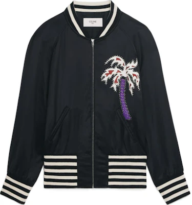 CELINE SS22 90s Satin Palm Tree Varsity Jacket Black 2V57H851C-38NO Buy CELINE SS22 90s Satin Palm Tree Varsity Jacket Black 2V57H851C-38NO