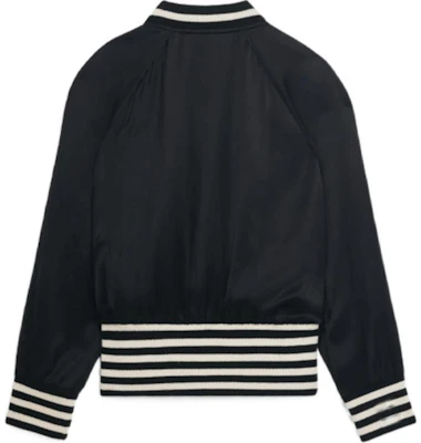 CELINE SS22 90s Satin Palm Tree Varsity Jacket Black 2V57H851C-38NO Lookbook CELINE SS22 90s Satin Palm Tree Varsity Jacket Black 2V57H851C-38NO