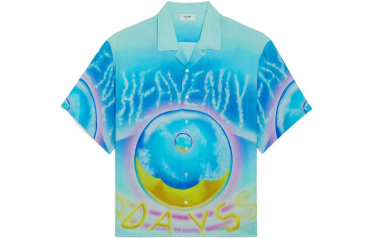 Order CELINE SS22 Kemeja Lengan Pendek Hawaiian Cetakan Abstrak Biru 2C517357Q-14MC