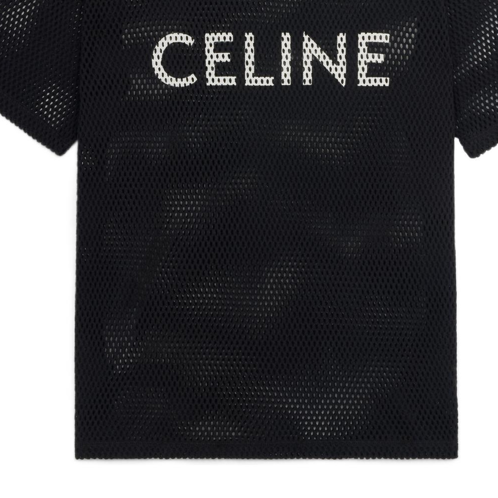 Sizing CELINE SS22 Kaos Hitam Crewneck Lengan Pendek dengan Cetak Huruf 2X62A950P-38AW