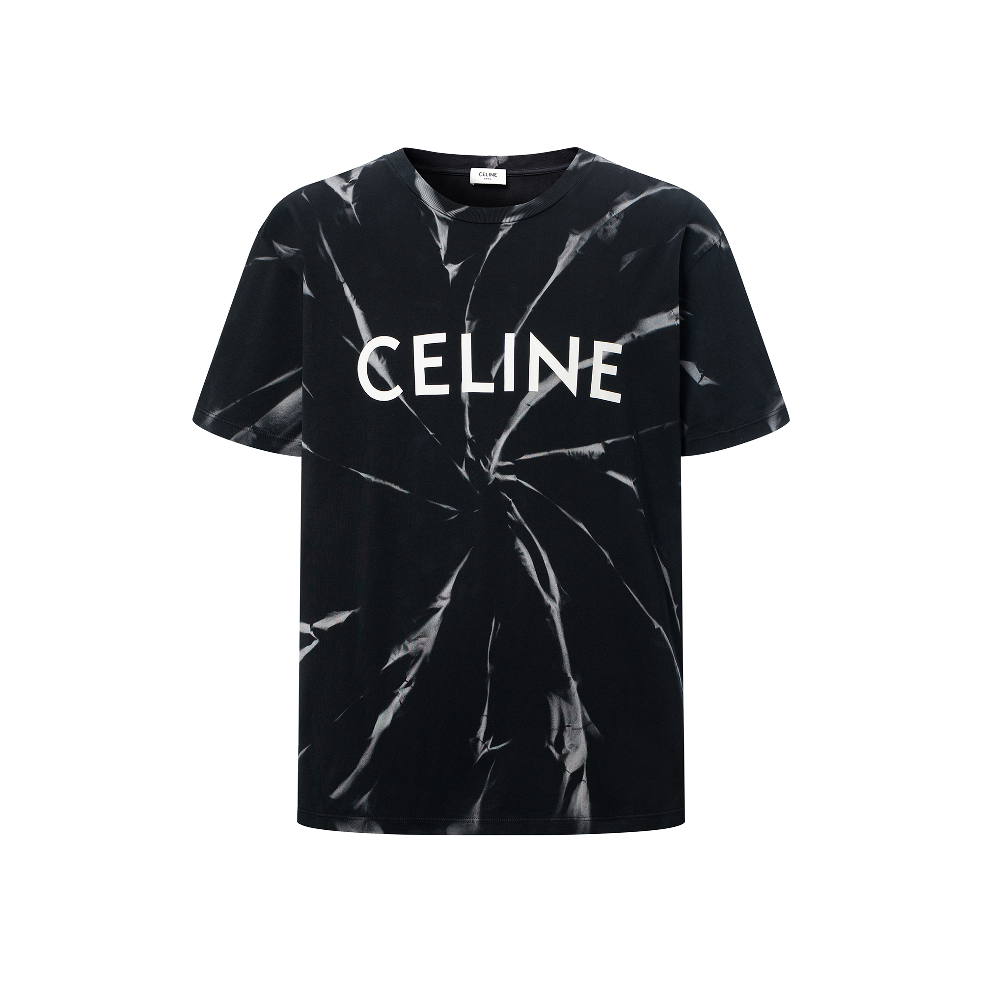 CELINE SS22  Black Tie-Dye Logo Print Crewneck T-Shirt 2X820643O-38AW