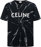 CELINE SS22 Black Tie-Dye Logo Print Crewneck T-Shirt 2X820643O-38AW CELINE SS22 Black Tie-Dye Logo Print Crewneck T-Shirt 2X820643O-38AW