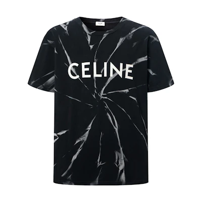 CELINE SS22 Black Tie-Dye Logo Print Crewneck T-Shirt 2X820643O-38AW