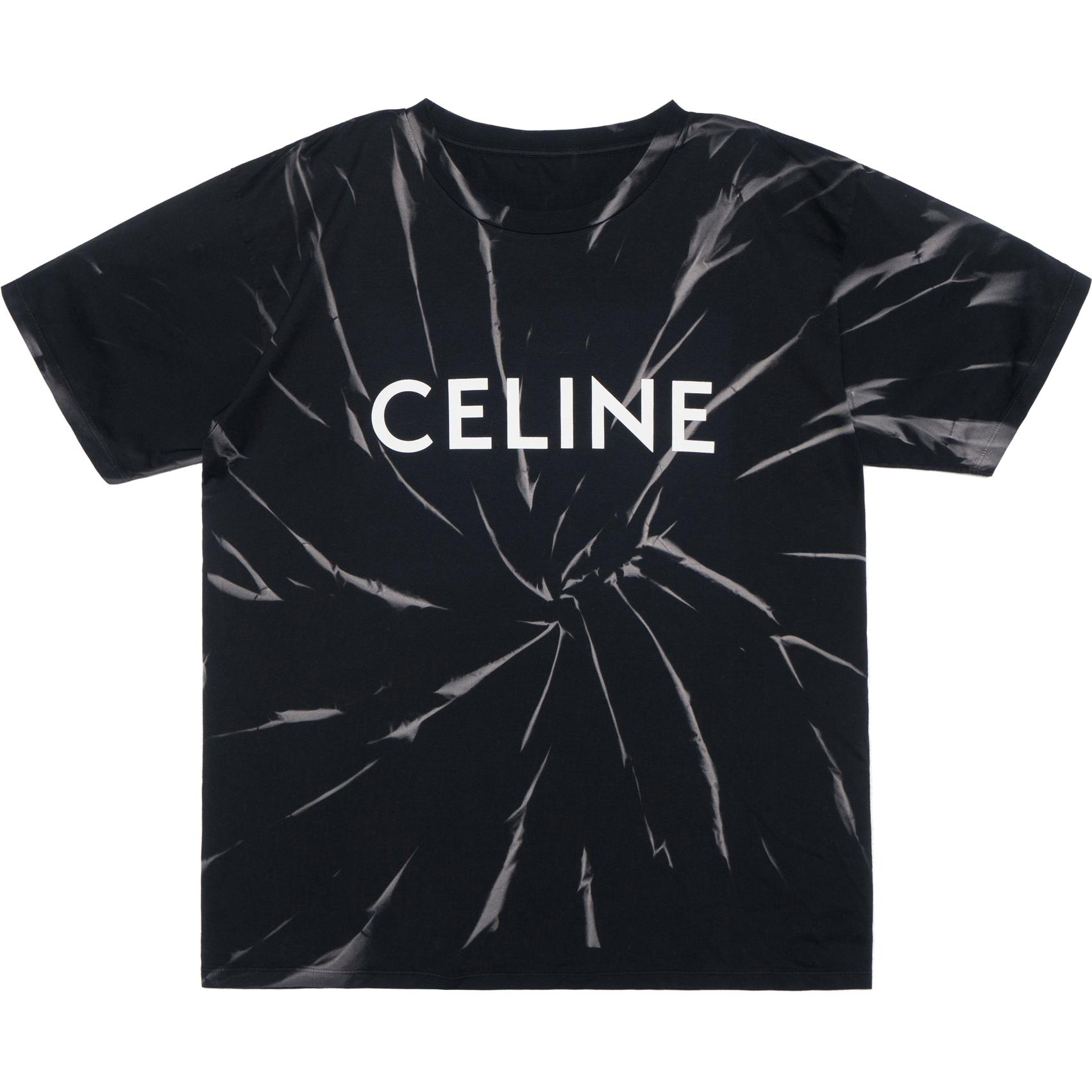 Order CELINE SS22 Kaos Crewneck Hitam Tie-Dye Logo Print 2X820643O-38AW